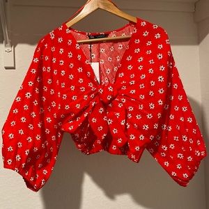 Zara Floral Tie Knot Crop Top, L